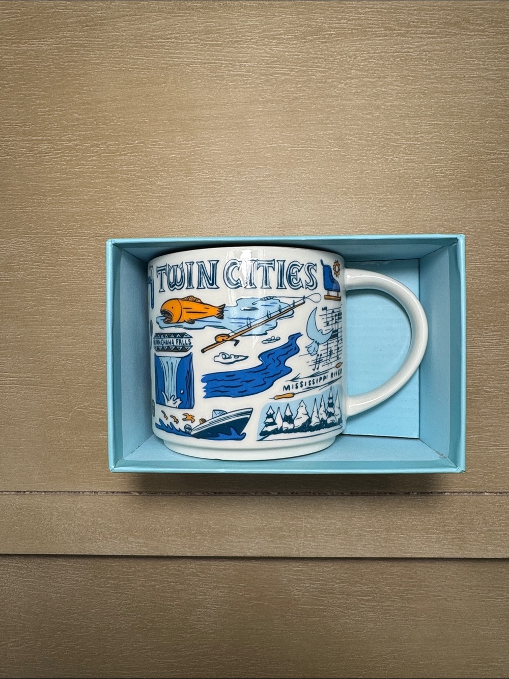 Starbucks Twin Cities Illustrated White Blue and Orange City Mug